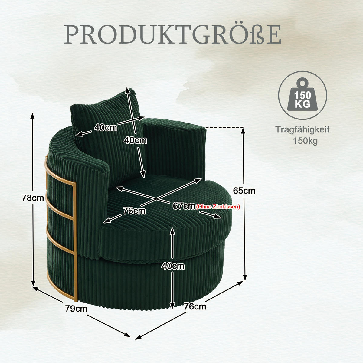KŘESLO Otočné manšestrové se skrytým úložným prostorem, smaragdové - smaragdově zelená, textil (76/65/79cm) - Urban Meuble
