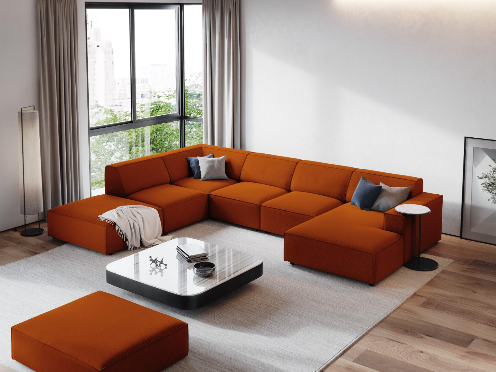 PANORAMASOFA links Jodie aus strukturiertem Stoff terrakotta 7 Sitzplätze - Terra cotta, Textil (262/70/364cm) - Micadoni