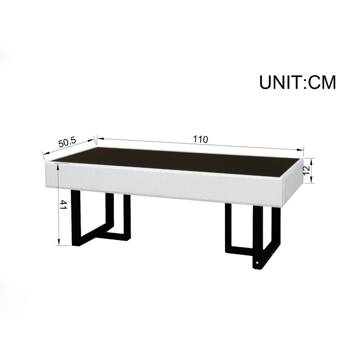 COUCHTISCH 110/50,5/41 cm mit hochglänzender Tischplatte und Eisengestell, Schwarz/Weiß - Schwarz, Holzwerkstoff (110/50.5/41cm) - Redom
