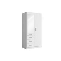 KLEIDERSCHRANK KERONA 15 - 101×200,5×58 cm cm mit Spiegel, 2 Türen & 3 Schubladen Weiß - Weiß, Holzwerkstoff (101/200.5/58cm) - Milaros Markt