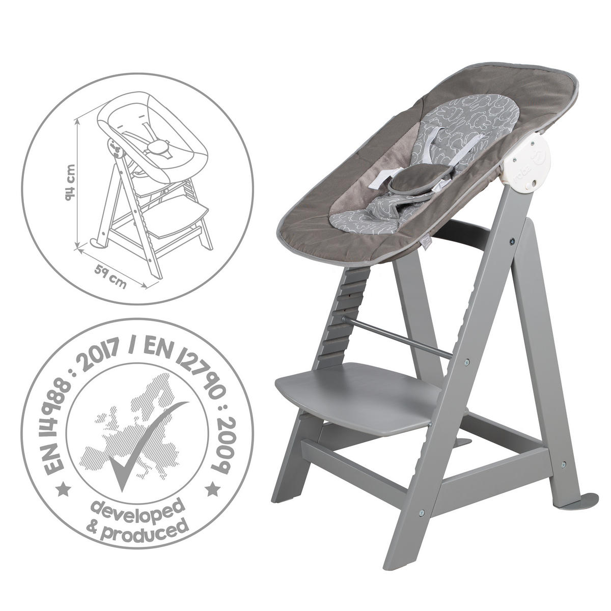 BABYHOCHSTUHL Born Up mit Neugeborenenaufsatz Taupe - Taupe, Holzwerkstoff/Textil (46/94/66.5cm) - Roba