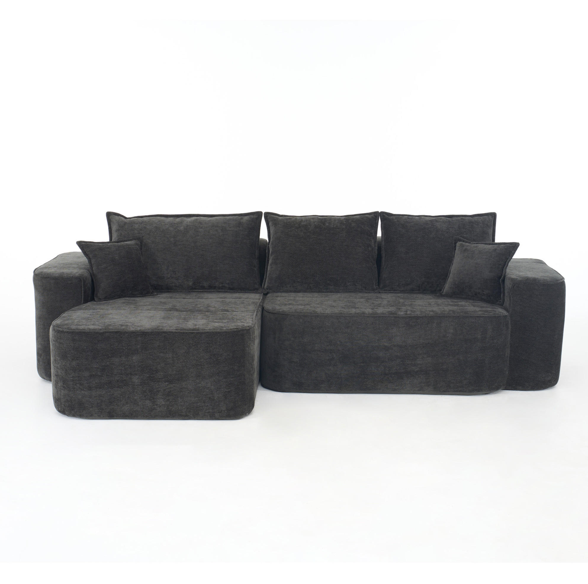 ECKSOFA 262/144/65 cm schwarz aus Chenille mit Chaiselongue und modularem Design - Schwarz, Textil (144/262cm) - OKWISH