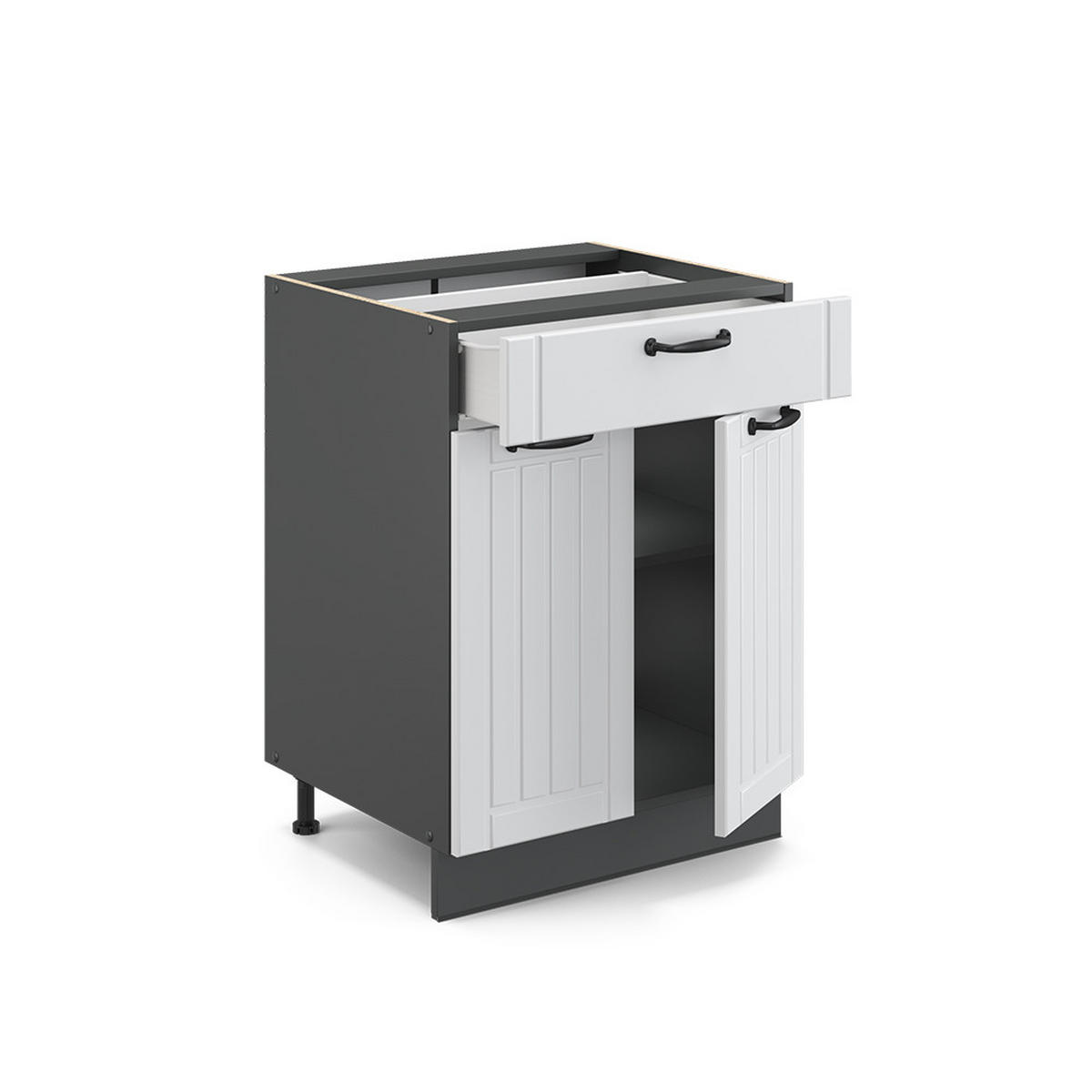 KÜCHENUNTERSCHRANK Fame-Line Weiß Landhaus 60 cm mit Schublade AP Anthrazit - Anthrazit/Creme, Holzwerkstoff (60/82/60cm) - Vicco