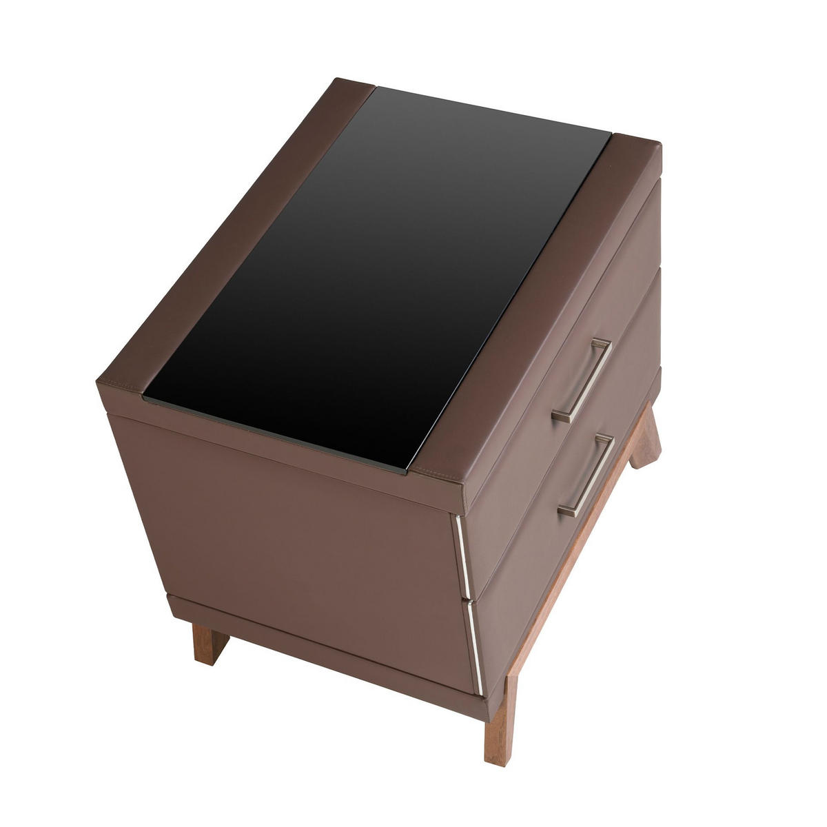 NACHTSCHRANK Nachttisch aus Kunstleder, Nussbaum mit schwarzer Glasplatte 60/46/56 cm - Walnussfarben/Schwarz, Holz (60/56/46cm) - ANGEL CERDA