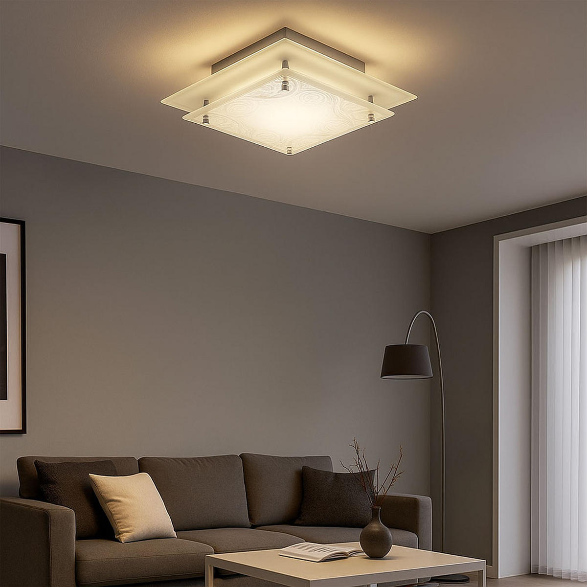 DECKENLEUCHTE Metall Glas Weiß gemustert - Weiß, Glas (22/22/8.5cm) - Esto