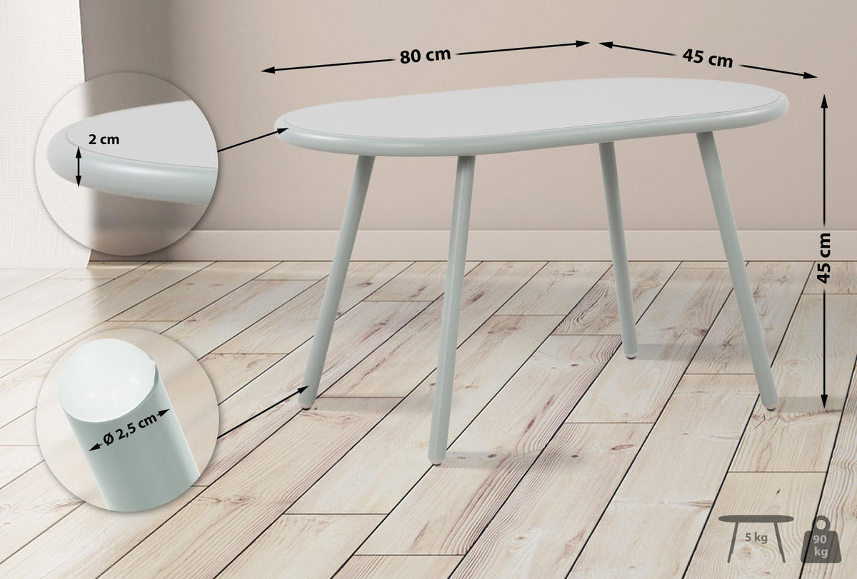 COUCHTISCH oval 80/45/45 cm Kunststoff türkis - Türkis, Kunststoff/Metall (45/80/45cm) - CLP