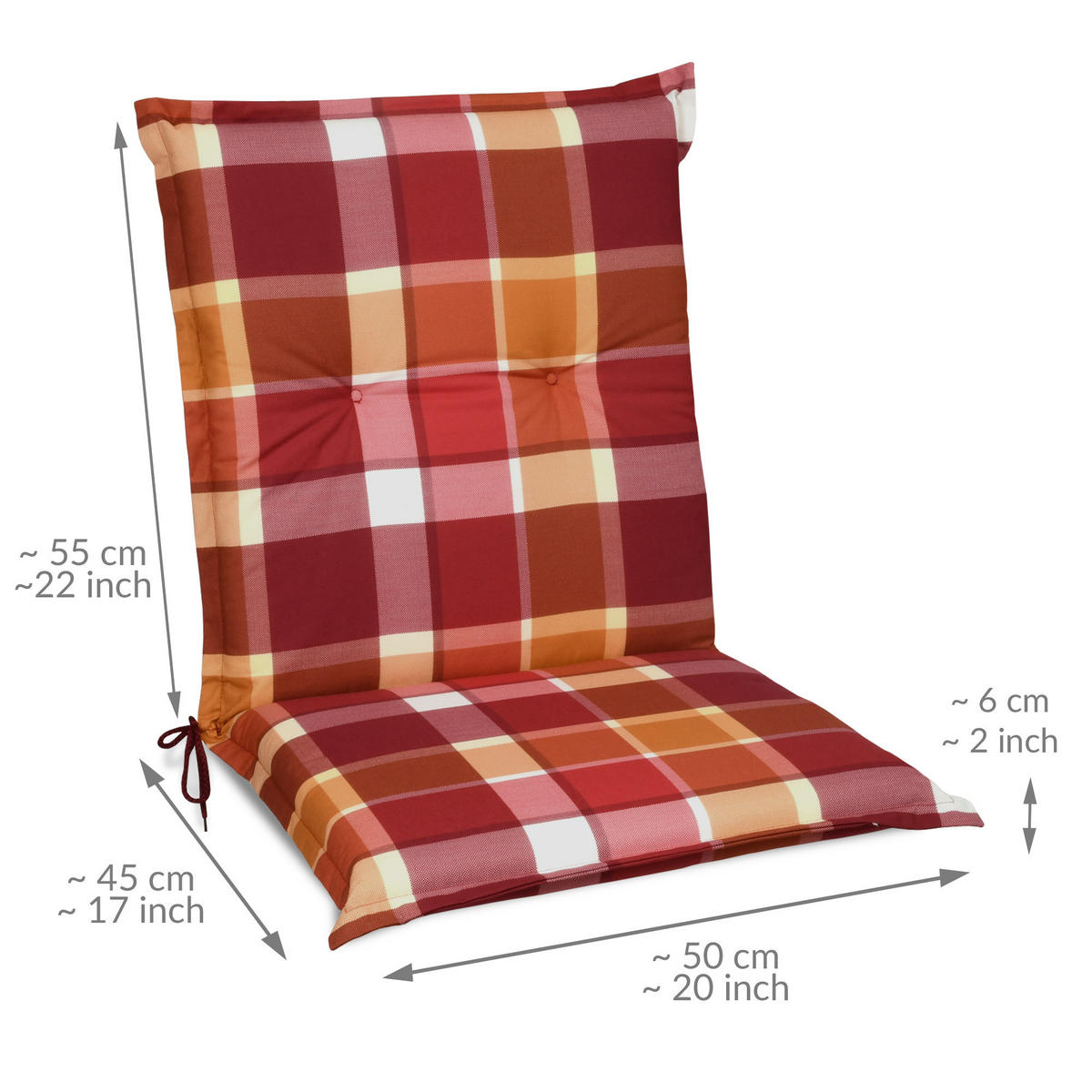 NIEDERLEHNERAUFLAGE Sunny BK 100/50/6cm Rot-Kariert 6tlg - Rot, Textil (50/6/100cm) - Beautissu 