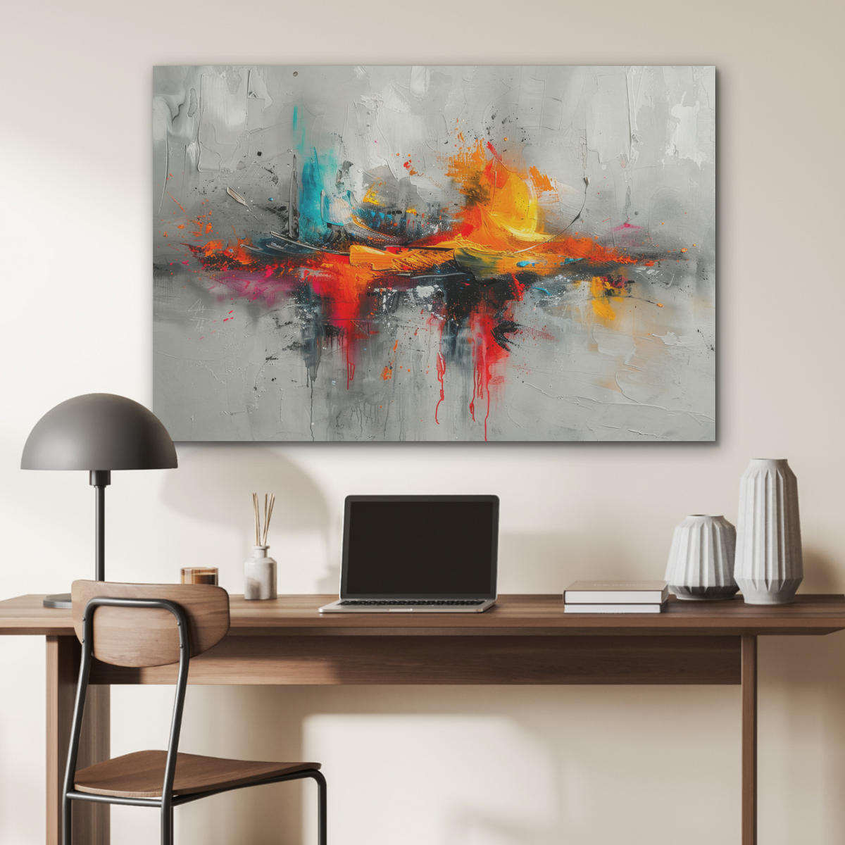 AKUSTIKBILD Moderne Kunst - Orange - Grau - Abstrakt Akustikpaneele 90x60 cm - Hellgrau, Kunststoff (90/60/0.9cm) - MuchoWow