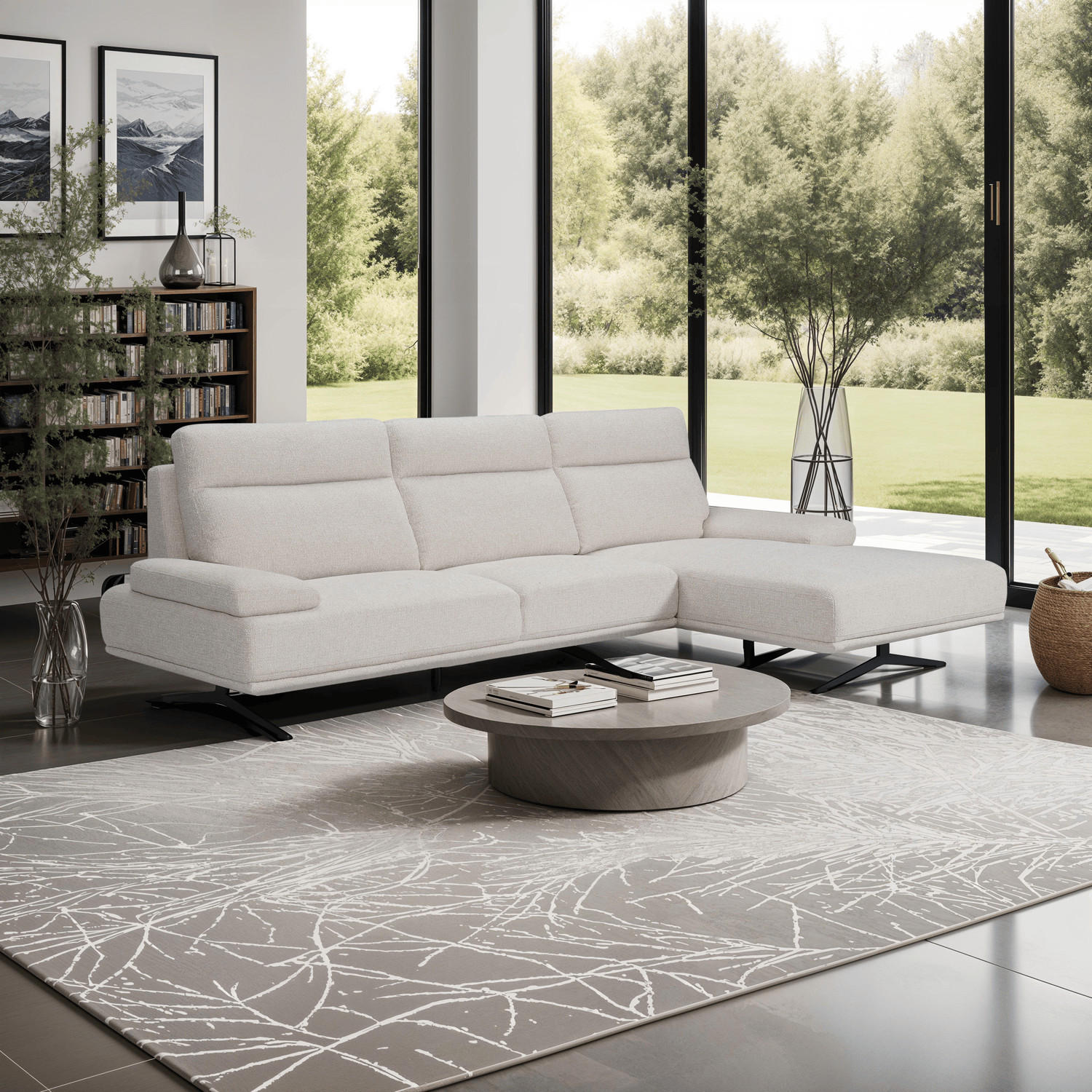 ECKSOFA Webstoff Beige - Beige/Schwarz, Textil/Metall (304/176cm) - Furnhouse