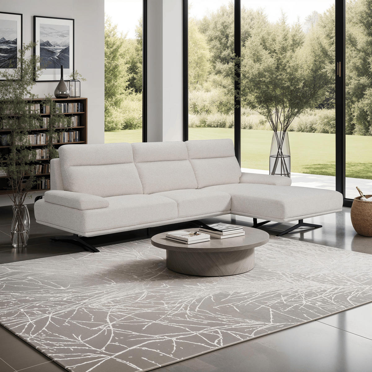 ECKSOFA Webstoff Beige - Beige/Schwarz, Textil/Metall (304/176cm) - Furnhouse