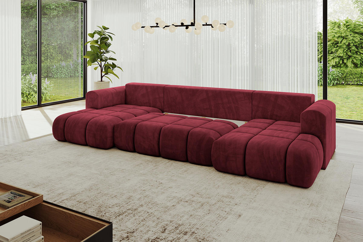 WOHNLANDSCHAFT Ottomane Links CLOUD-U-v1 414x180x40 Bordeaux Velours - Bordeaux, Holzwerkstoff/Kunststoff (414/90/180cm) - ALTDECOR