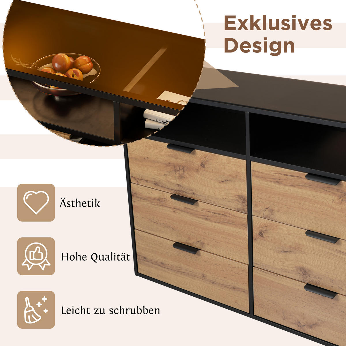 SIDEBOARD Braun und Schwarz 120/40/80 cm - Braun, Glas/Holzwerkstoff (40/80/120cm) - Urban Meuble