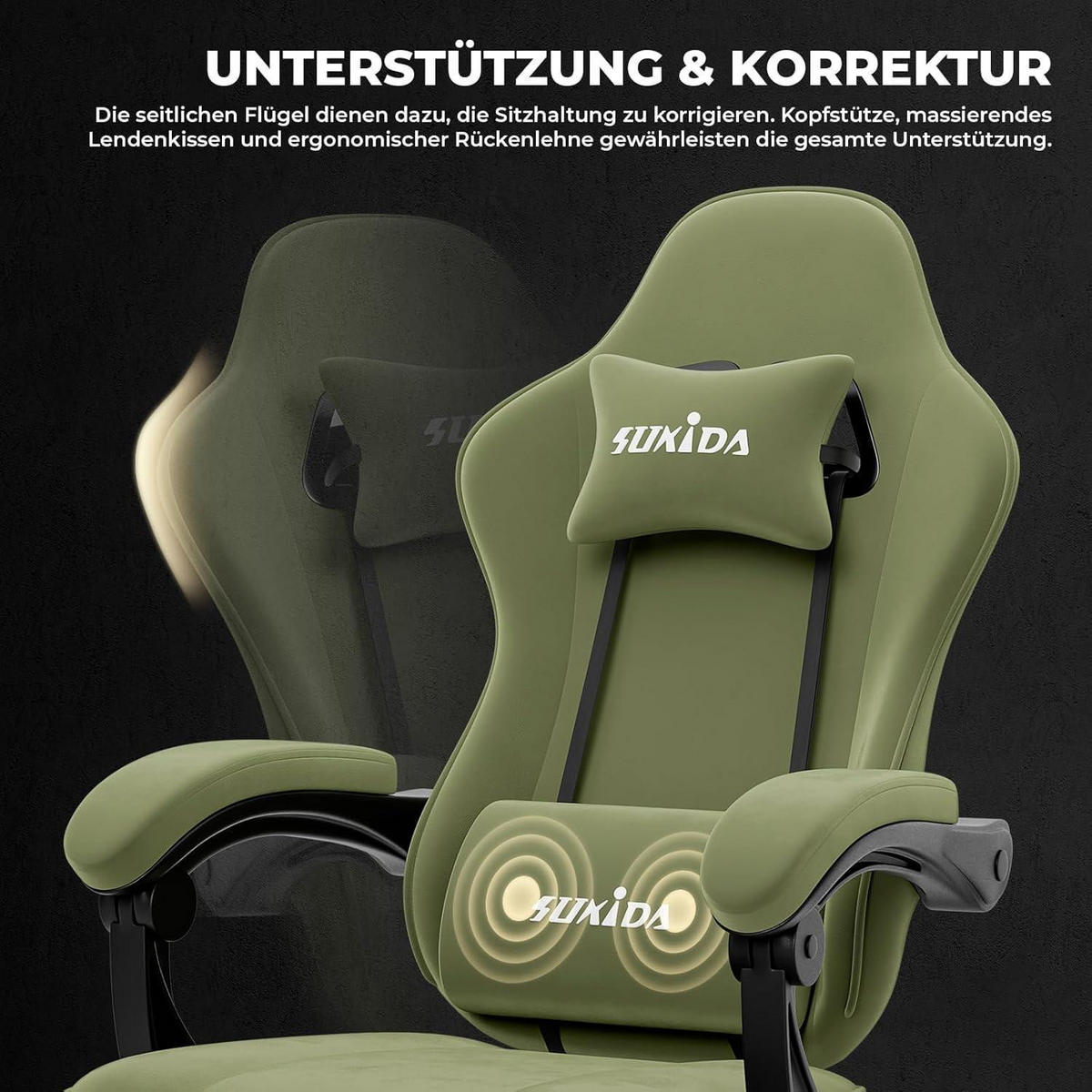 GAMING Stuhl mit Fußstütze Grün - Grün, Textil (62/130/49cm)