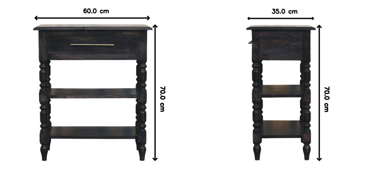 BEISTELLTISCH mit Carbon-Esche-Finish, 1 Schublade, 2 offene Ablagen, dunkelbraun. - Dunkelbraun, Holz (35/60/70cm) - Artisan Furniture