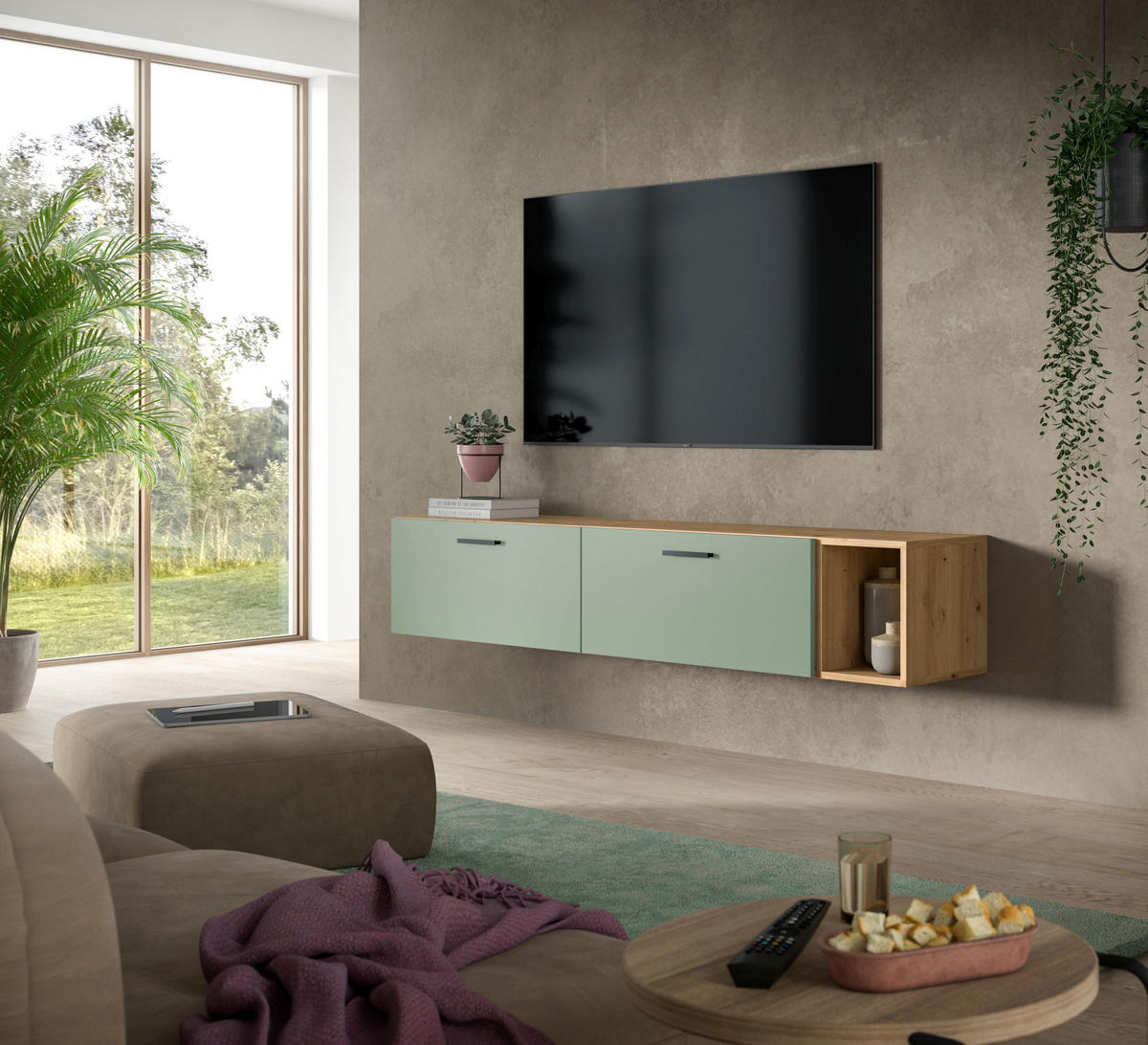 WOHNWAND The One Smoke Green 75/34/34 cm - Braun, Holzwerkstoff (75/34/34cm) - Xonox