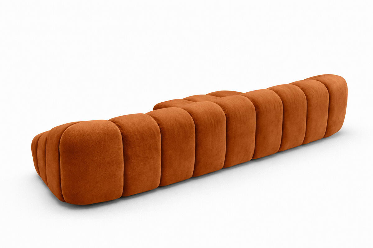 ECKSOFA Modulare L-Form, Veloursstoff Bluvel, Zimtfarbe, Links, CROISSANT XL - Orange, Holz (340/190cm) - Kaiser Möbel