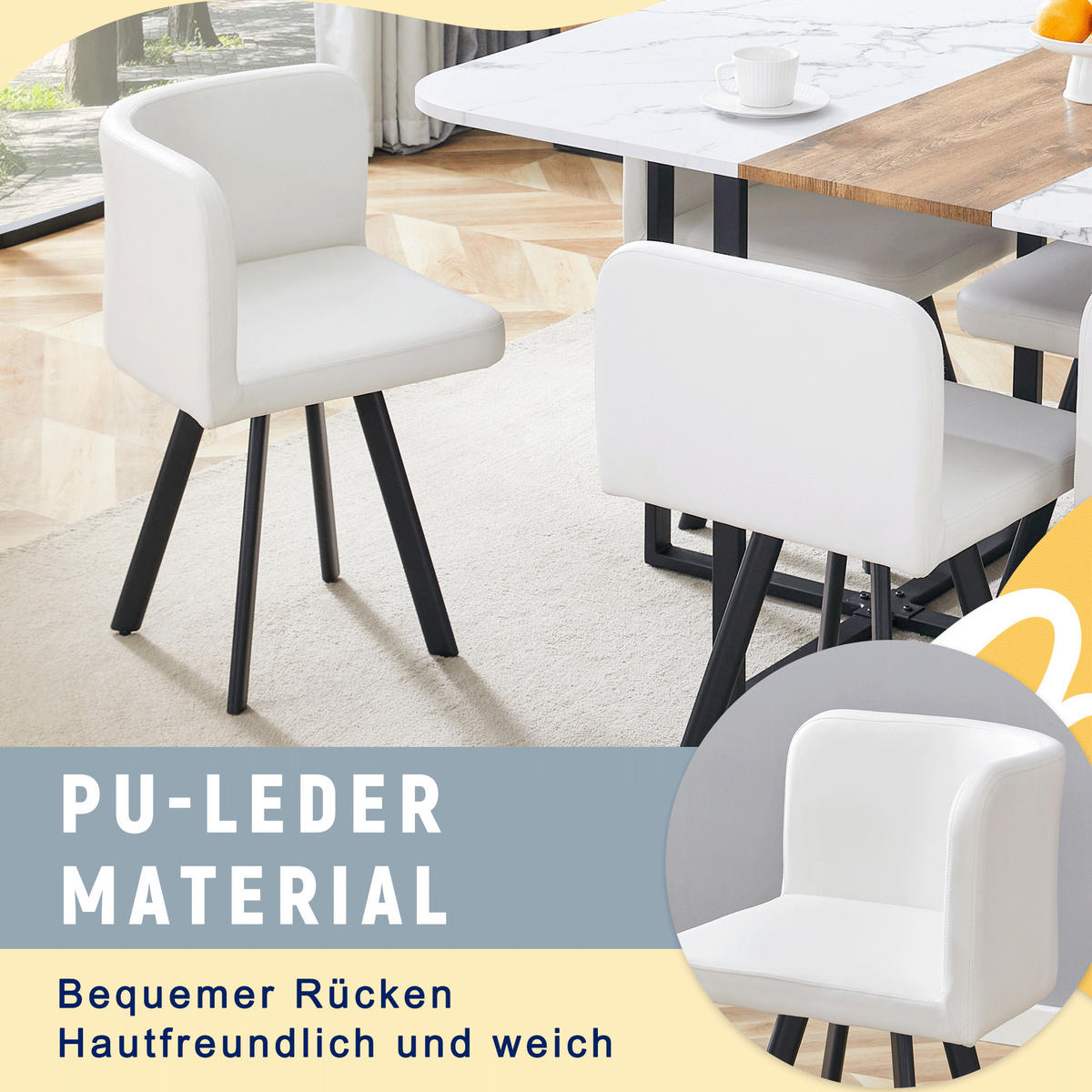 ESSGRUPPE DE-39498 ausziehbar, mit 4 Stühlen und Metallrahmen Weiß/Schwarz - Weiß, Holzwerkstoff (150/79/100cm) - ComfortXL