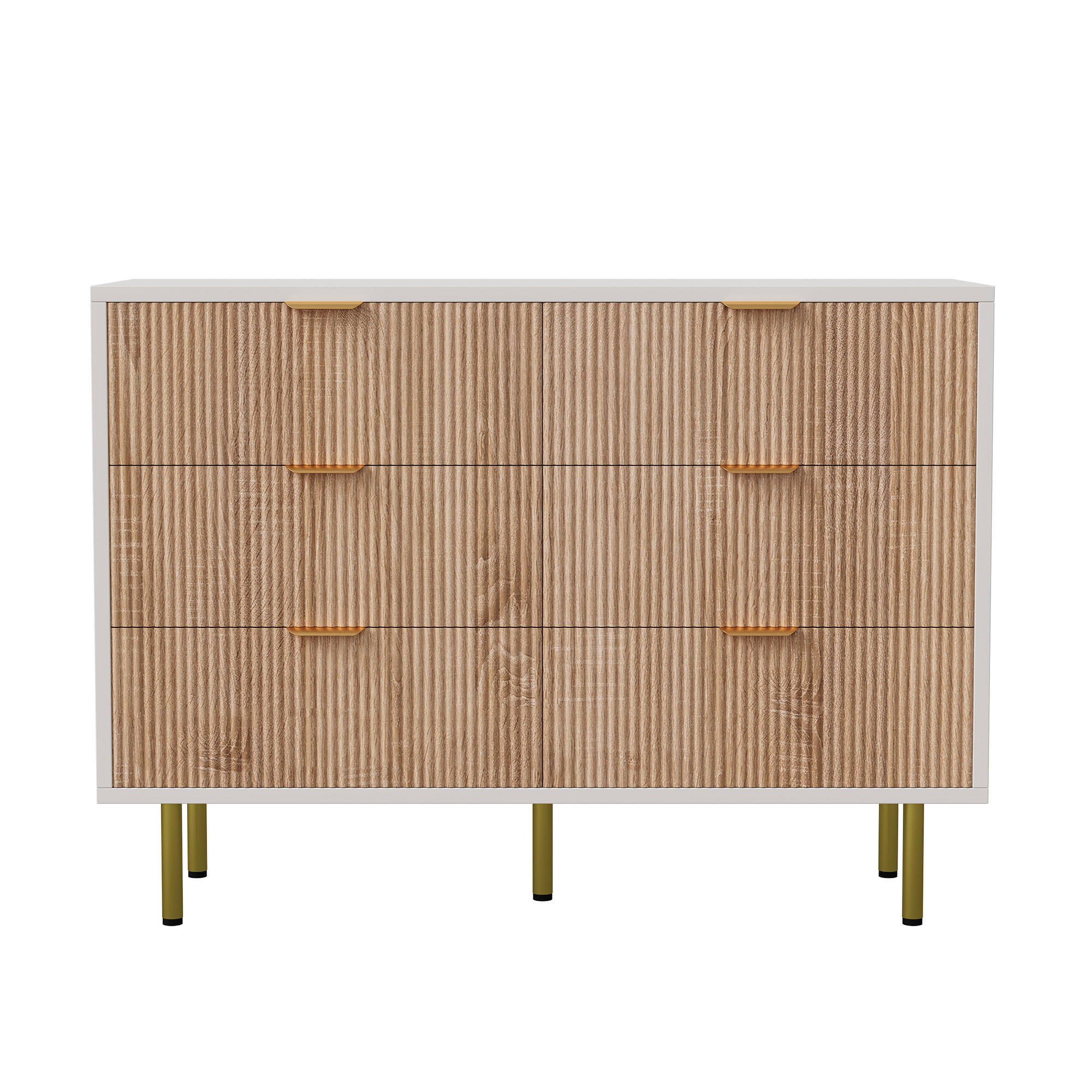 KOMMODE 6 Schubladen geriffelt Holz - Naturfarben, Holz (34/73/100cm) - Fortuna Lai