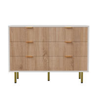 KOMMODE mit 6 Schubladen, Schubladenschrank Holz, in Naturholzfarbe + Weiß - Goldfarben/Naturfarben, Holz/Metall (34/73/100cm) - BPKADHY