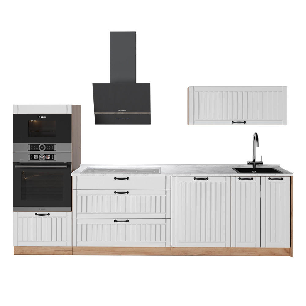 KÜCHENZEILE Fame-Line, Weiß Landhaus/Goldkraft Eiche, 280 cm, AP Marmor - Honigeiche/Weiß, Holzwerkstoff (280/153.6/60cm) - Vicco