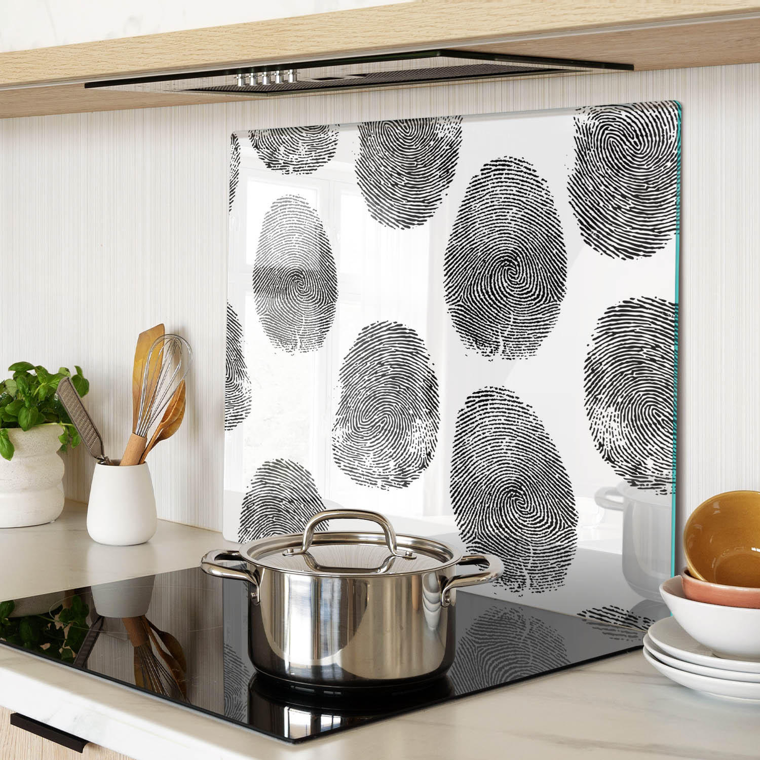 GLASPLATTE 60x52 cm Fingerabdrücke - Schwarz, Glas (60/0.4/52cm) - TULUP