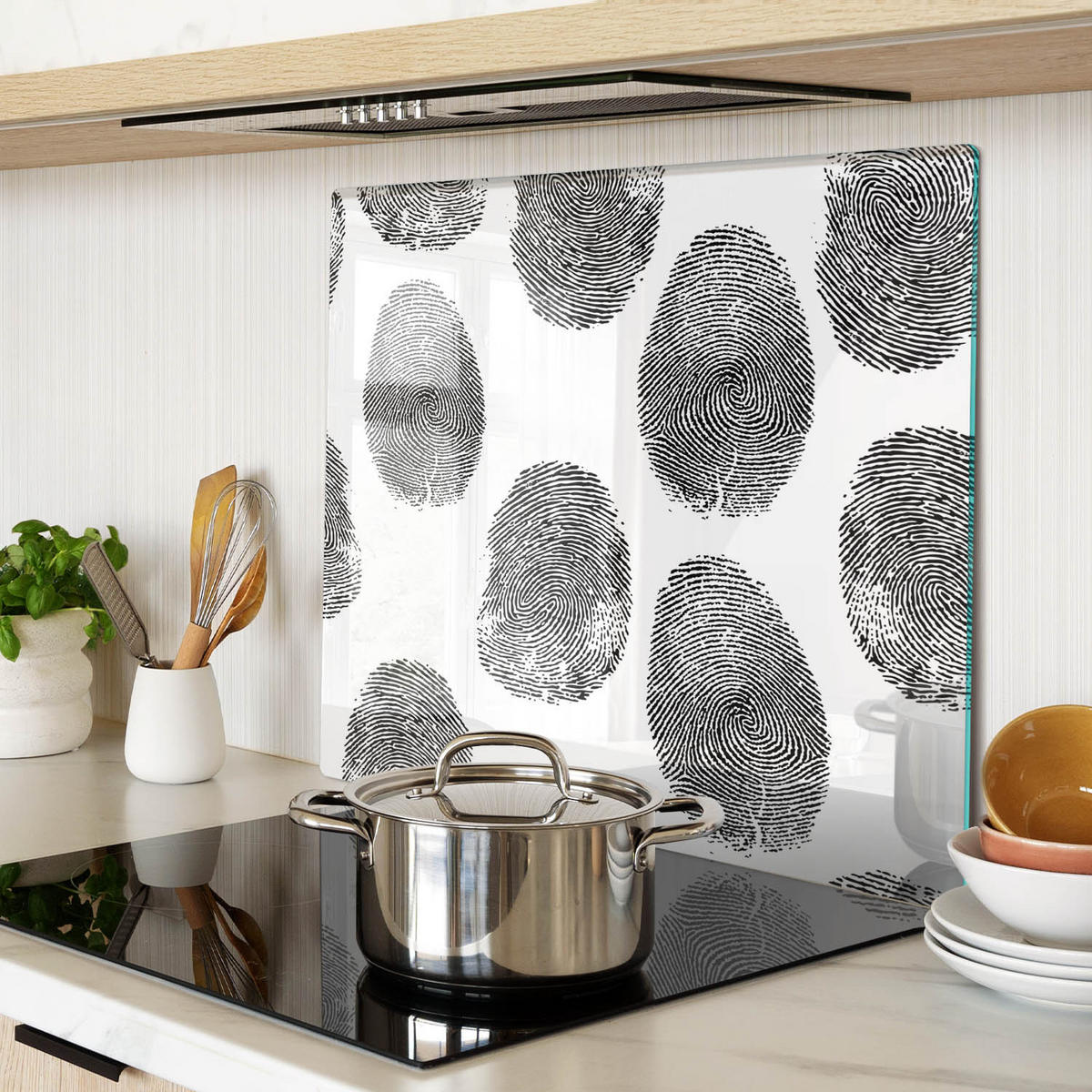 GLASPLATTE 60x52 cm Fingerabdrücke - Schwarz, Glas (60/0.4/52cm) - TULUP