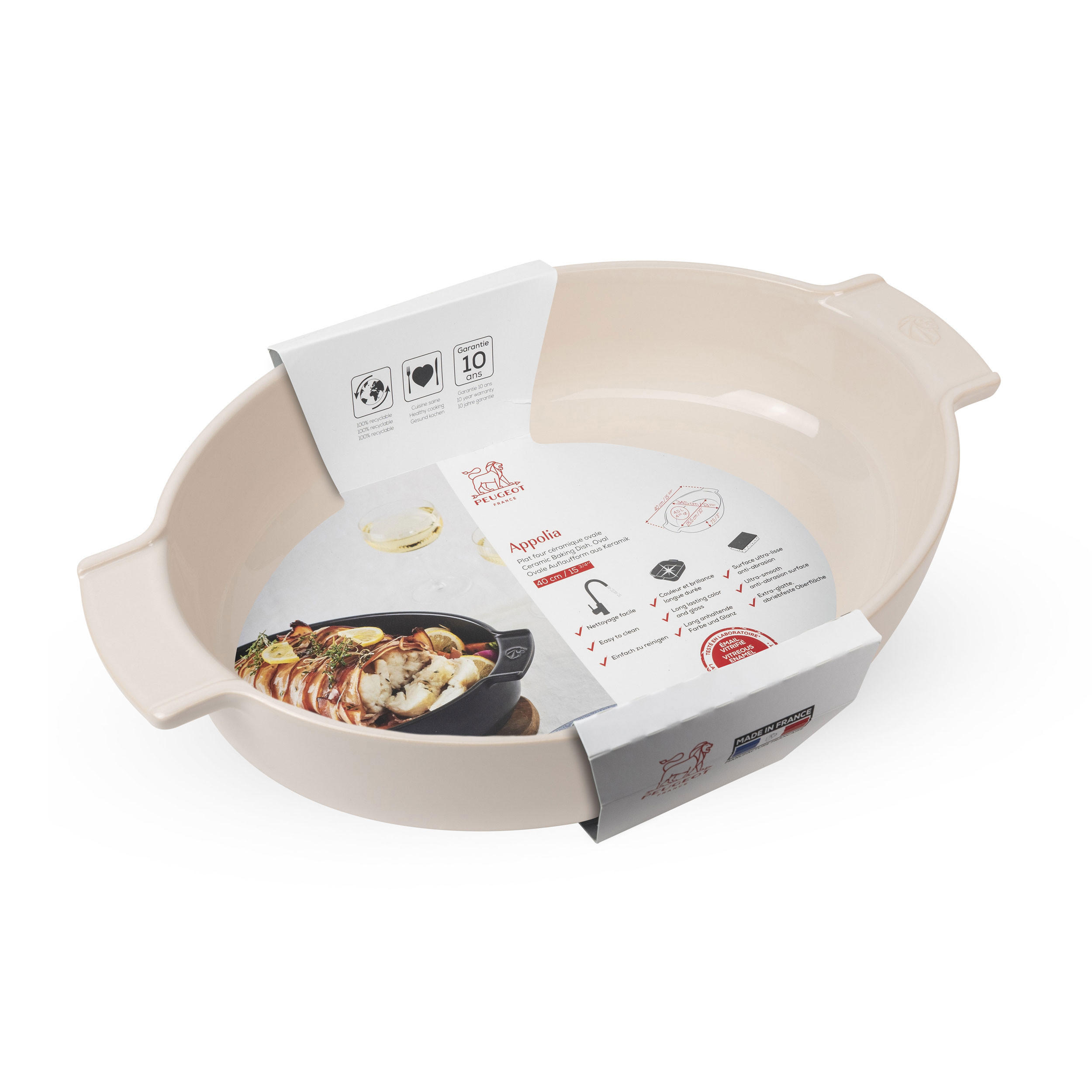 AUFLAUFFORM Keramik Appolia 40cm Oval Ecru Spülmaschinenfest - Weiß, Keramik (27.2/40/8.2cm) - PEUGEOT