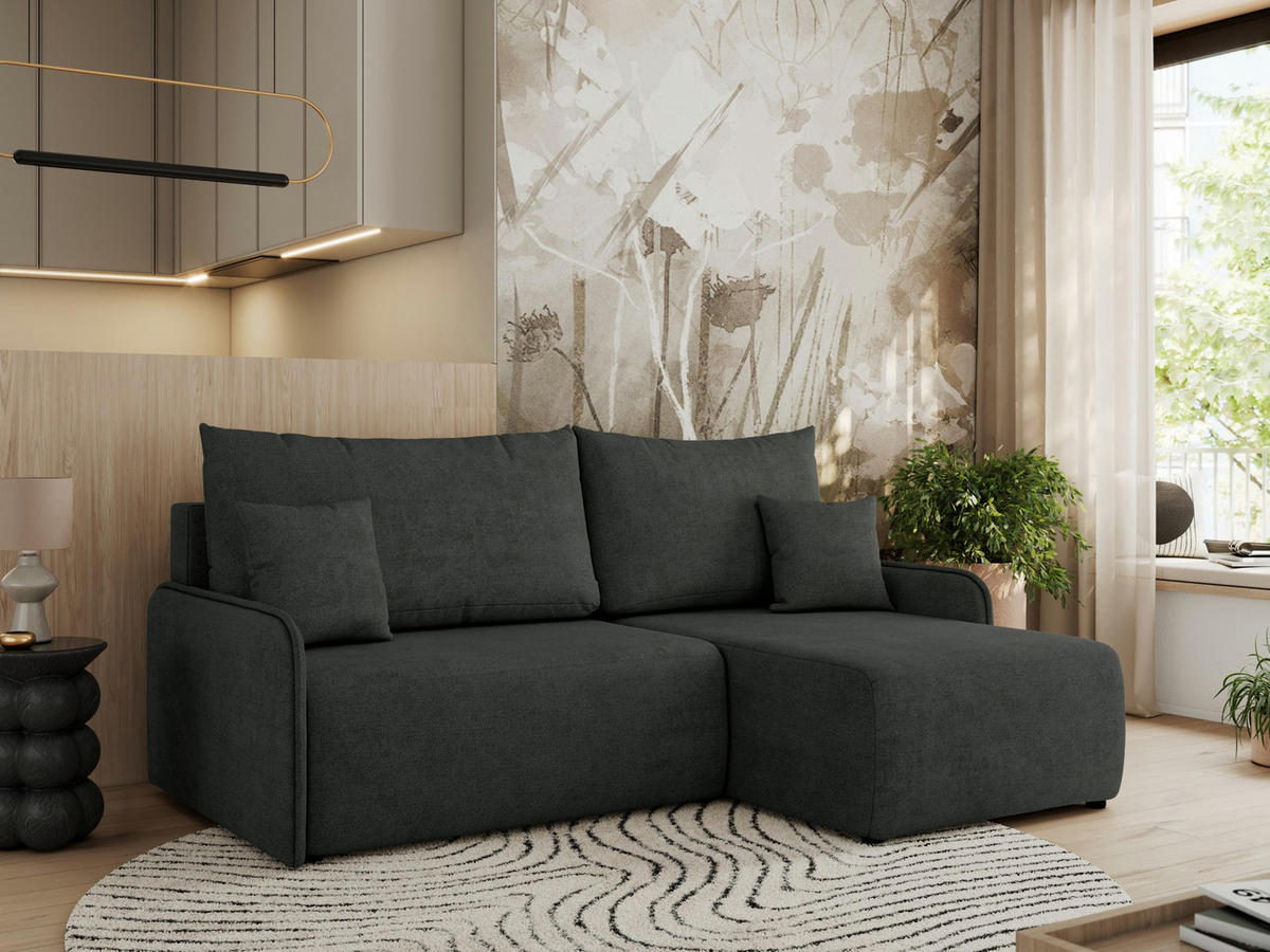 ECKSCHLAFSOFA ARPA L Dunkelgrau Struktur - rechts - Dunkelgrau/Schwarz, Kunststoff/Textil (150/198cm) - MKS