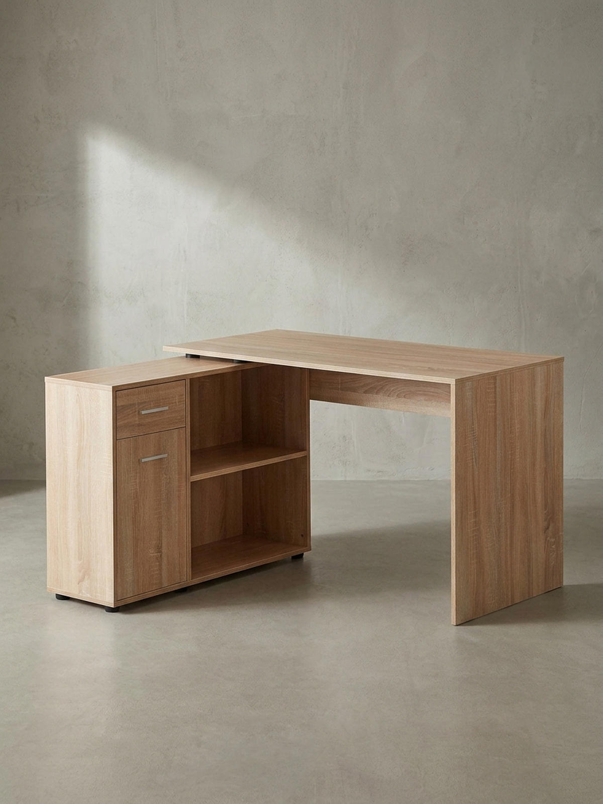 SCHREIBTISCH mit Regalplatte – flexibel aufstellbar, melaminbeschichtet, Sonoma, 120x107x75 cm - Beige/Braun, Holz/Kunststoff (107/120/75cm) - KADIMA DESIGN