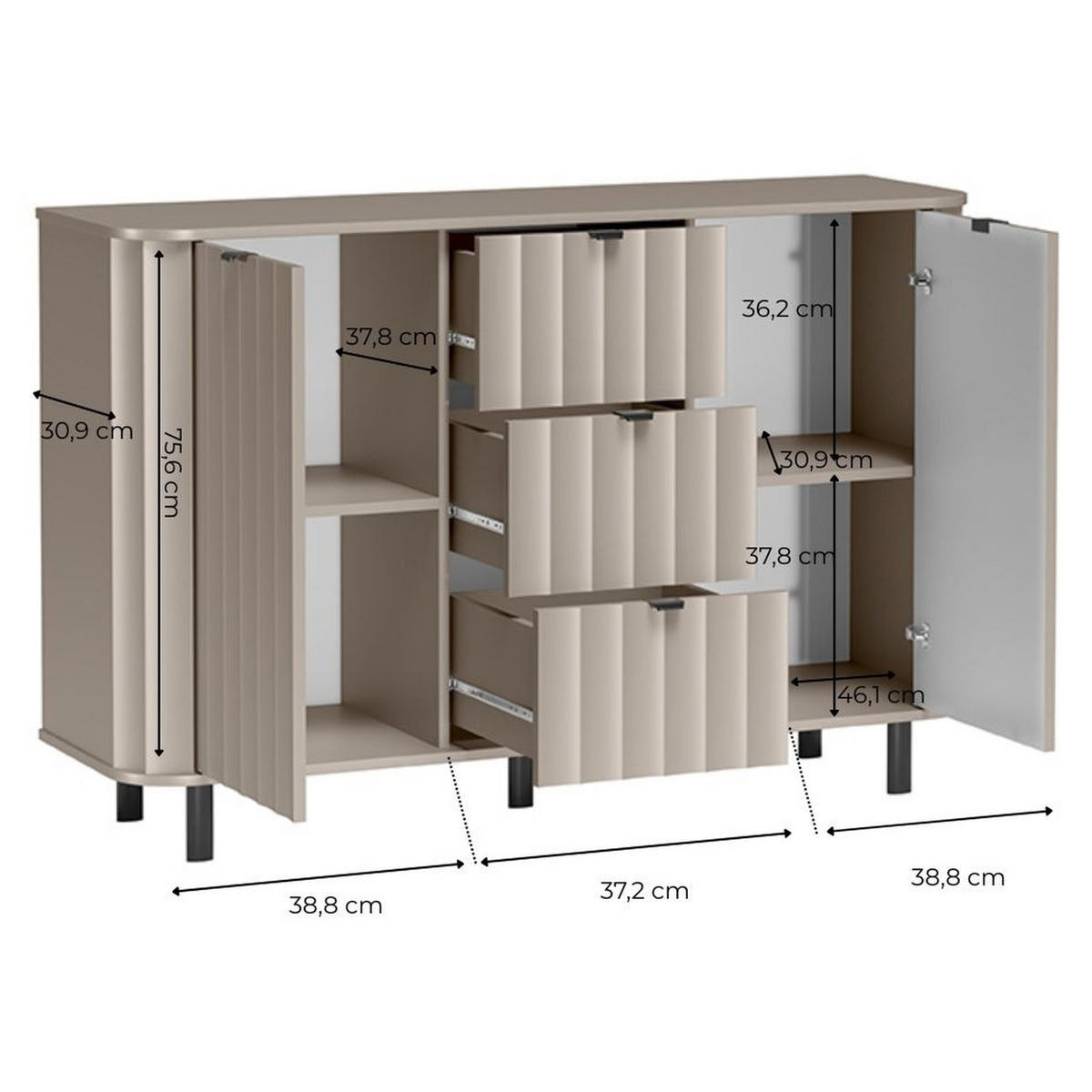 KOMMODE Novado NO-1 137,2 x 91 x 40,5 cm Greige - Greige, Holzwerkstoff/Metall (137.2/91/40.5cm) - Koseto
