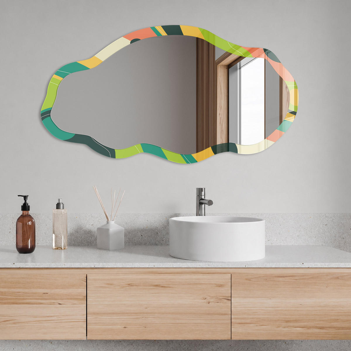 SPIEGEL 90x45 cm asymmetrisch mit Druck - Abstraktion der Farbe - Transparent, Glas (45/90/0.4cm) - TULUP