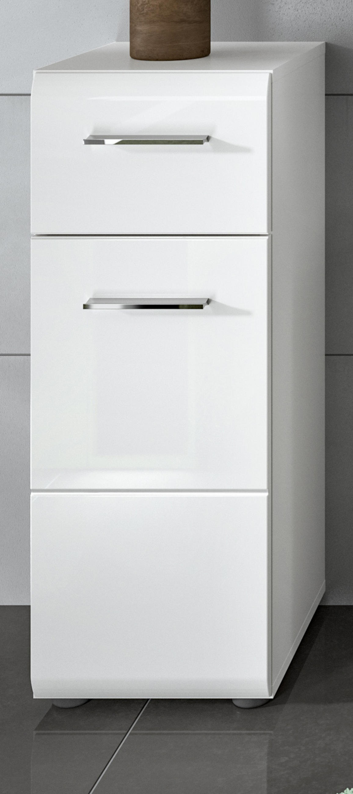 BADKOMMODE weiß Hochglanz, Badezimmer Schrank 30 x 80 cm - Weiß Hochglanz/Silberfarben, Holzwerkstoff/Kunststoff (30/80/30cm) - Inn.Furn