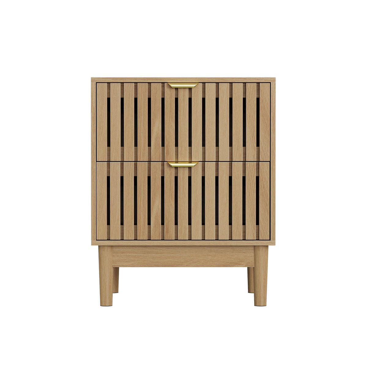 NACHTTISCH aus MDF 45x39x56,5 cm Eiche mit 2 Schubladen und Ablagefach in Lamellenoptik - Nussbaumfarben, Holzwerkstoff (45/56.5/39cm) - Modfu