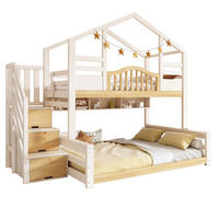 ETAGENBETT 90/200 cm & 140/200 cm in Weiß & Holzfarbe mit Treppenschrank und Regalen - Weiß, Holz/Holzwerkstoff (140/200cm) - WISHDOR