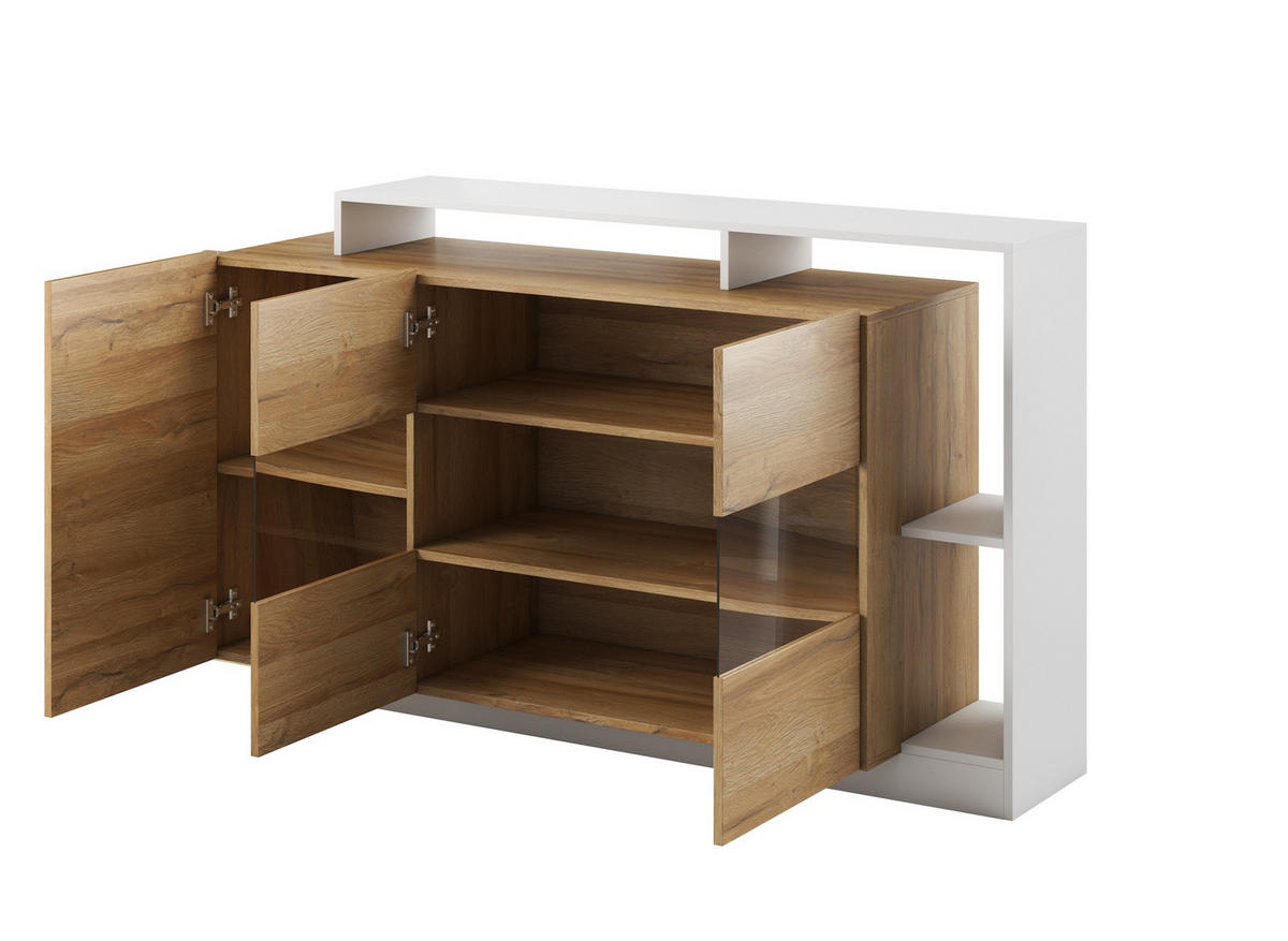 KOMMODE Alva Grand Eiche / weiß 155 cm / 44 cm / 93,5 cm - Eichefarben/Braun, Holz/Holzwerkstoff (155/94/44cm) - Feldmann-Wohnen