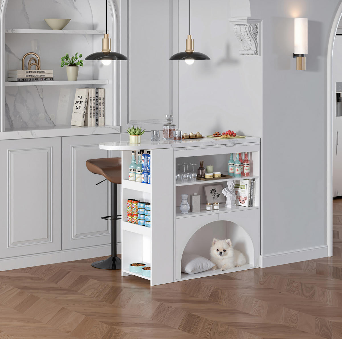 THEKENTISCH ausziehbar 120/180 x 40 x 100 cm MDF Weiß - Weiß, Holzwerkstoff (40/100/120cm) - Meubliv
