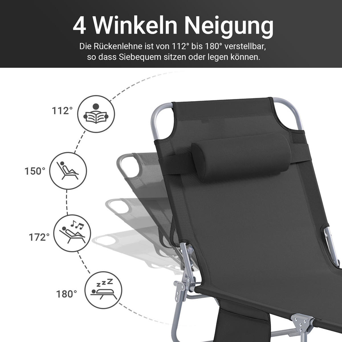 SONNENLIEGE 2er Set Schwarz - Schwarz, Textil/Metall (195/58/63cm) - SoBuy