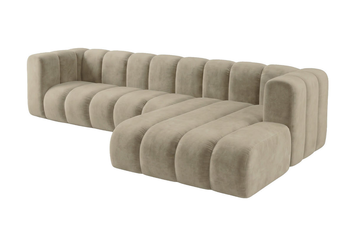 ECKSOFA Modulares In L-Form, Velvet-Stoff Riviera, Beige, Rechts, GRAND 287 cm - Beige, Holz (287/179cm) - Kaiser Möbel