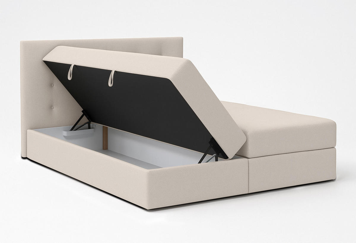 BOXBETT BAUNEI 180x200 cm mit Bettkasten und Matratze - Beige - Beige/Schwarz, Holz/Holzwerkstoff (180/200cm) - AX Living