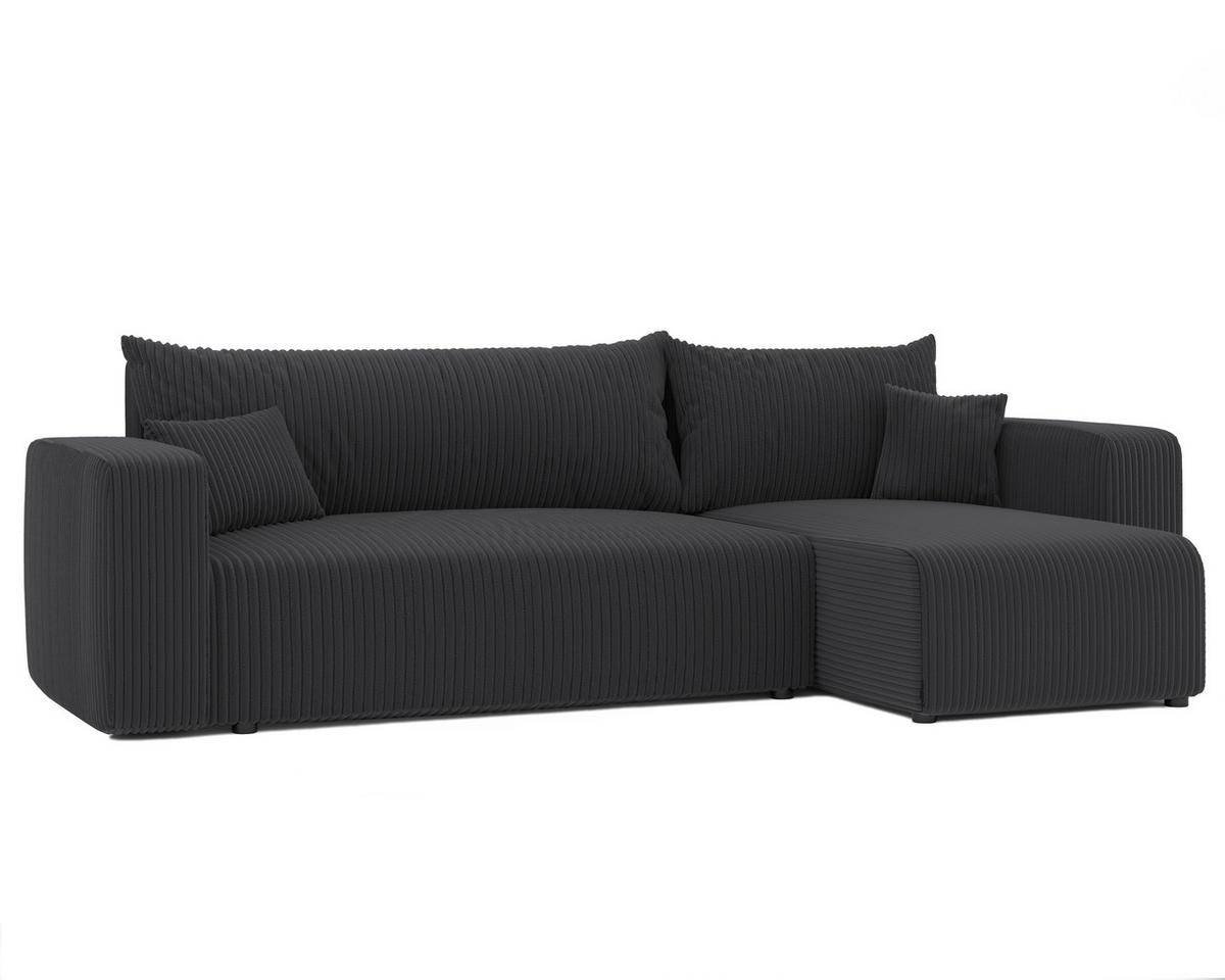 ECKSOFA Dunkelgrau Cord-Stoff mit Bettkasten - Dunkelgrau, Textil (248/145cm) - Idohome