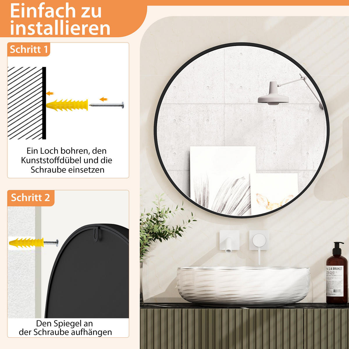 BADEZIMMERSPIEGEL Schwarz - Schwarz, Glas (61/2.5/61cm) - COSTWAY