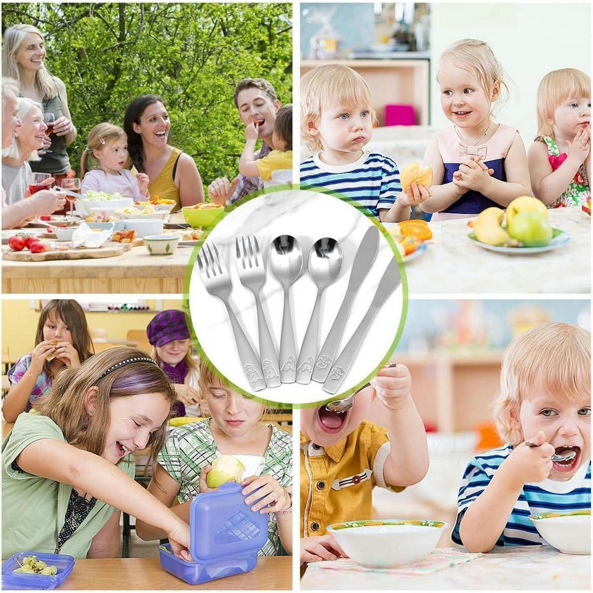 KINDERBESTECK 15-teiliges Set Edelstahl mit Dinosaurier-Motiv - Silberfarben, Metall