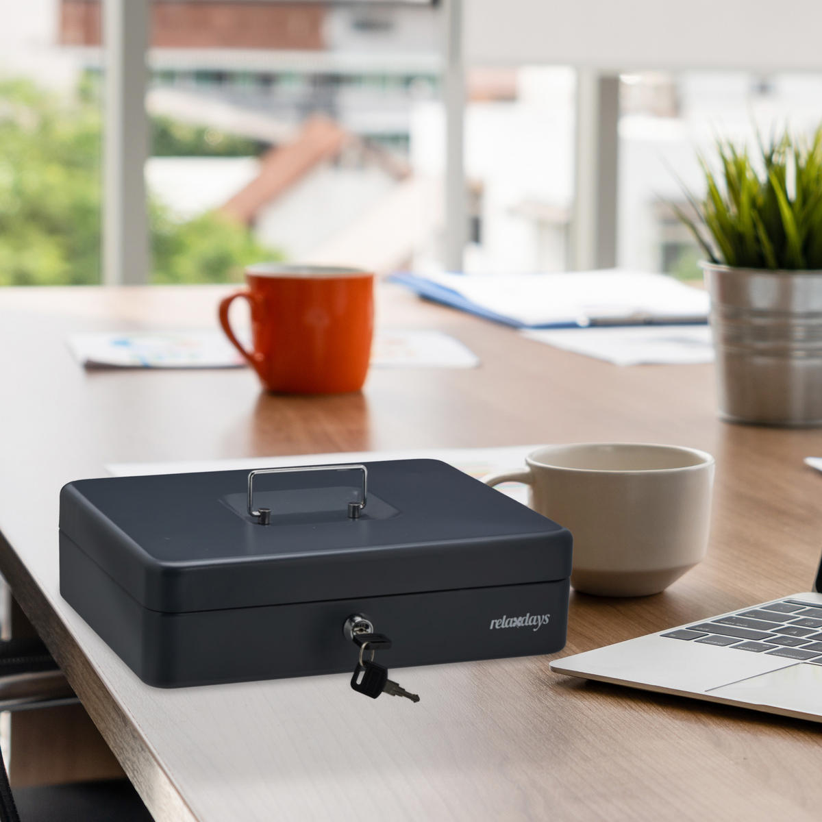 POKLADNIČNÁ kasa - antracitová, kov/plast (30.5/9/23.5cm) - Relaxdays