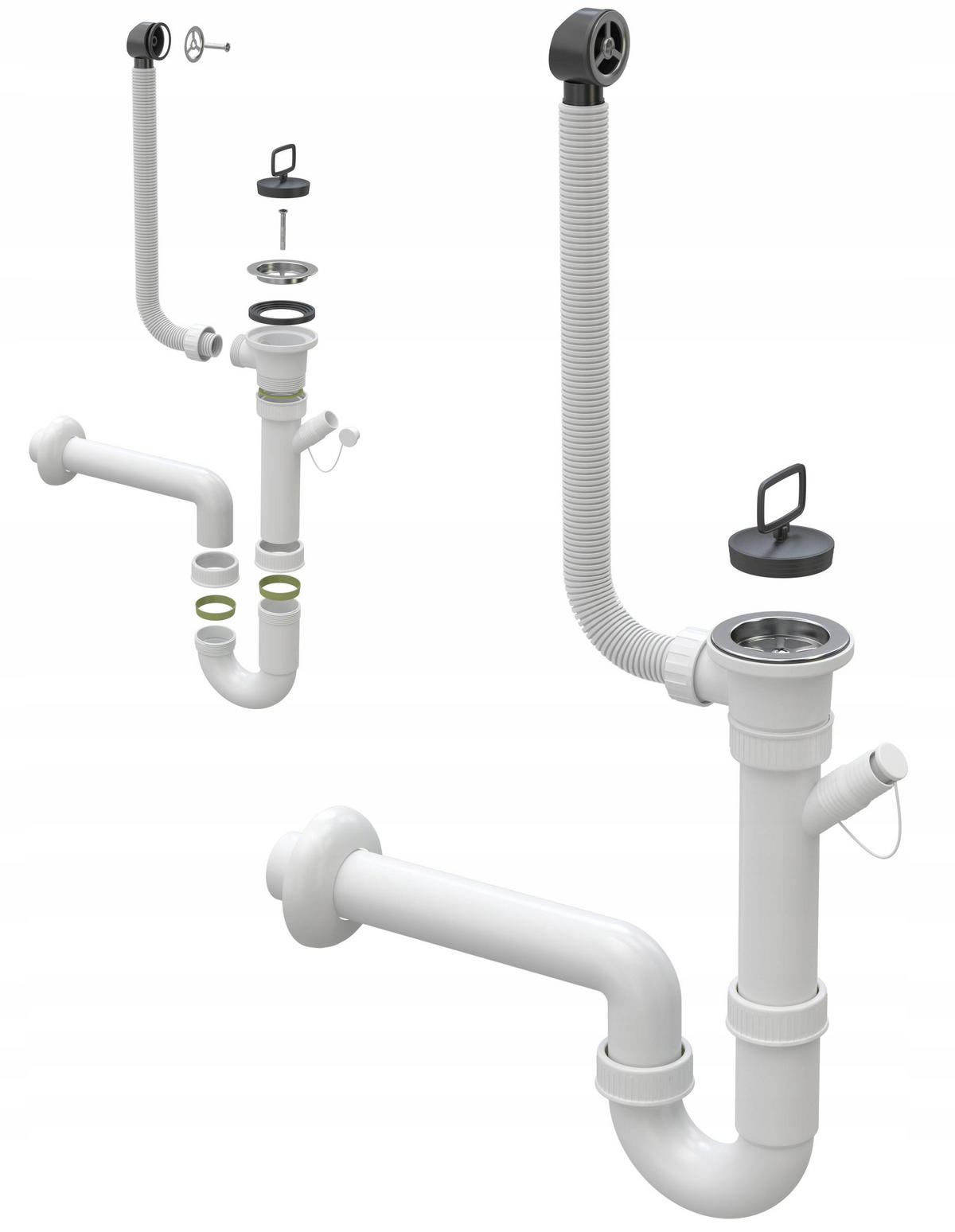 SPÜLBECKEN Paron mit Batterie und Siphon - Weiß, Kunststoff (50/34/31cm) - Granitan