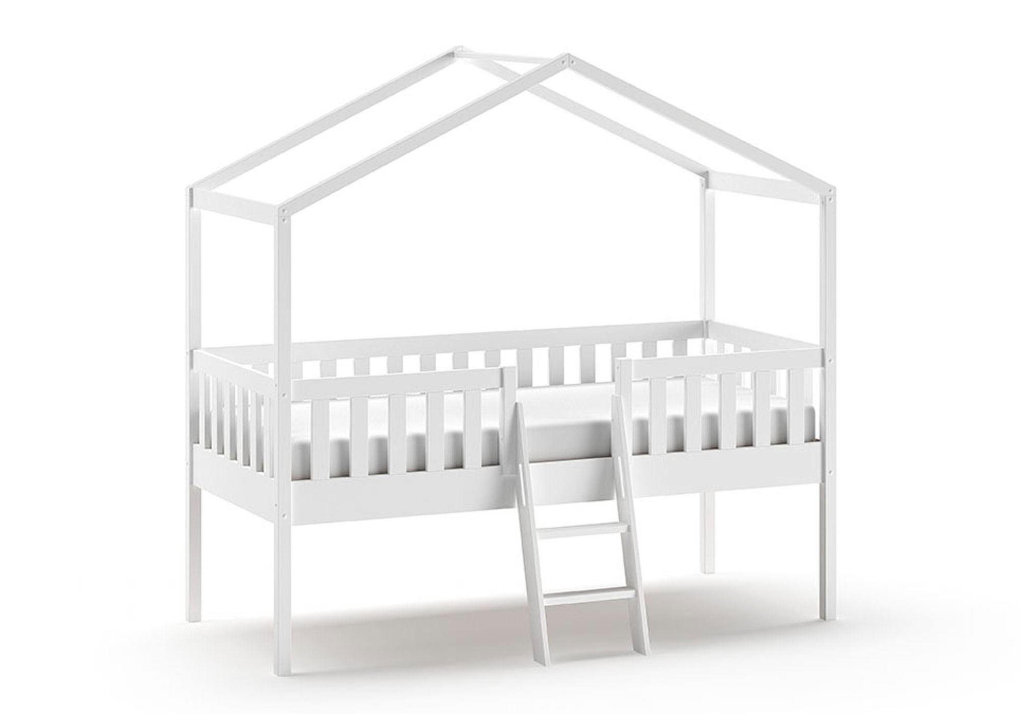 HAUSBETT mit Leiter Kapua 209x202x120 aus Massivholz in Weiß - Weiß, Holz (90/200cm) - 58aufmkessel