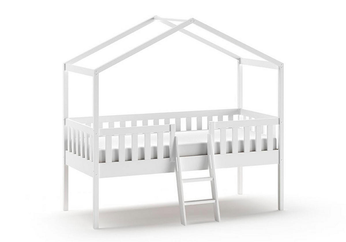 HAUSBETT mit Leiter Kapua 209x202x120 aus Massivholz in Weiß - Weiß, Holz (90/200cm) - 58aufmkessel