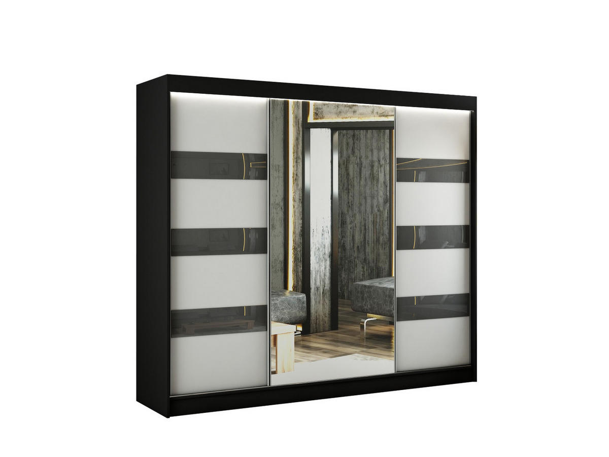 KLEIDERSCHRANK mit Spiegel und Schiebetüren LOSTE - 250 cm Schwarz|Grau - Schwarz/Grau, Holzwerkstoff (250/215/61cm) - ALTDECOR