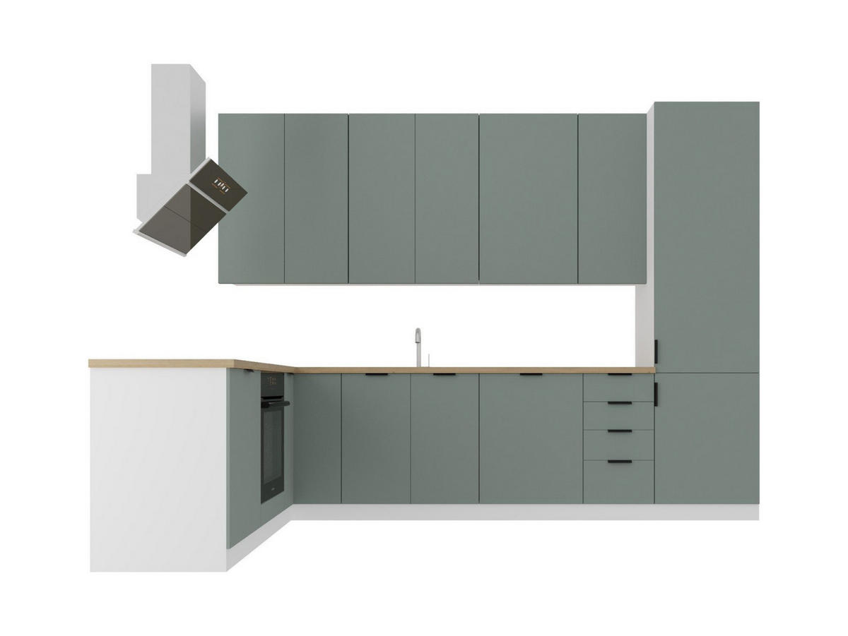 ECKKÜCHE 330 x 210 cm – Sorento K52-G330 – in Grün / Matt - Schwarz/Grün, Holz/Metall (330/247/58cm) - ROYAL24_MARKT