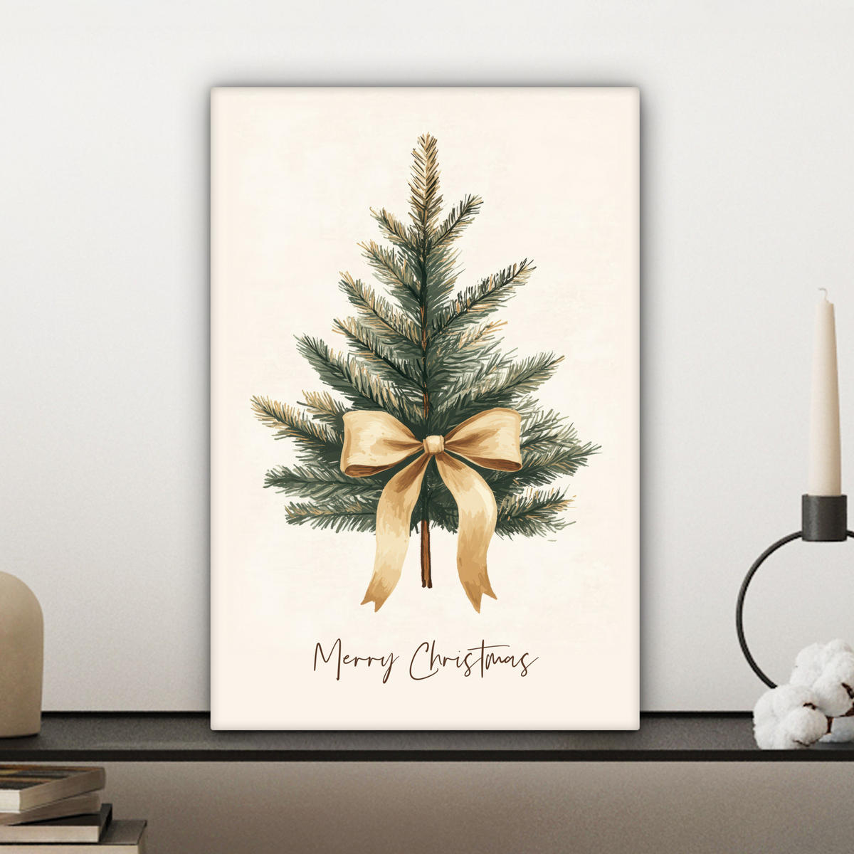 LEINWANDBILD Weihnachtsbaum - Weihnachten - Frohe Weihnachten - Beige Deko Wohnzimmer 20x30 cm - Sandfarben, Textil (20/30cm) - MuchoWow