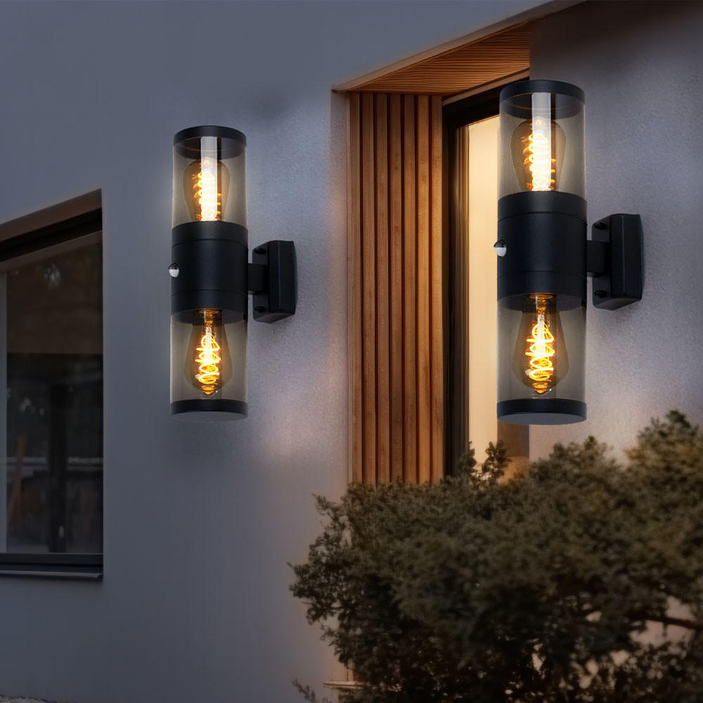 LED AUSSEN-WANDLEUCHTE Edelstahl Schwarz 2er Set - Schwarz, Metall (10.2/42/10.2cm) - Globo Lighting